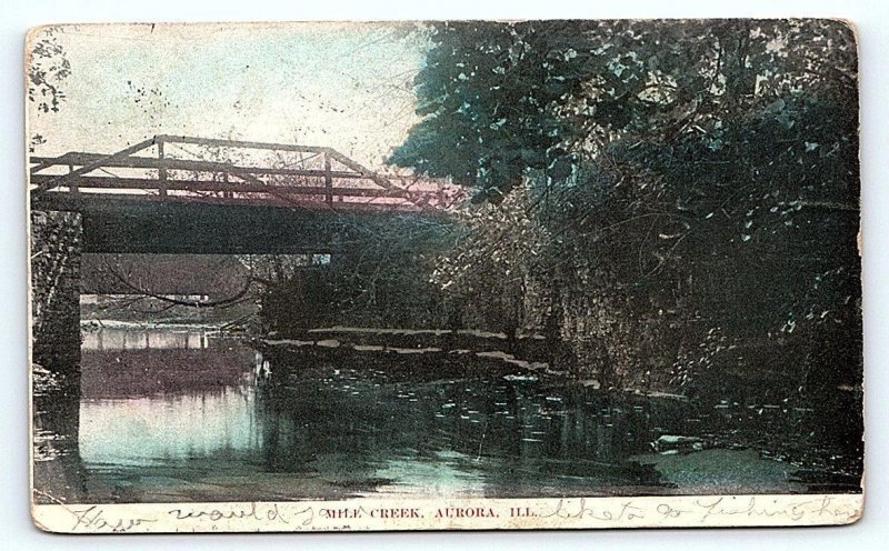AURORA, IL Illinois ~ MILL CREEK BRIDGE 1910 Kane County  Postcard