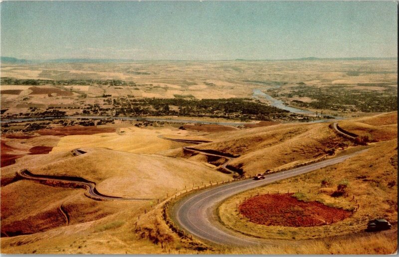 View Overlooking Lewiston ID From Lewiston Hill Highway Vintage Postcard C79