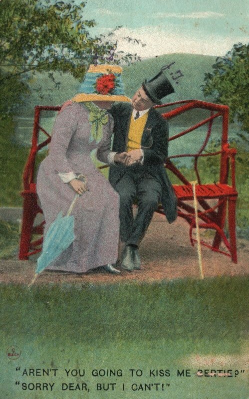 Vintage Postcard 1910 Aren't You Going To Kiss Me Bertie? Lovers Romance Artwork