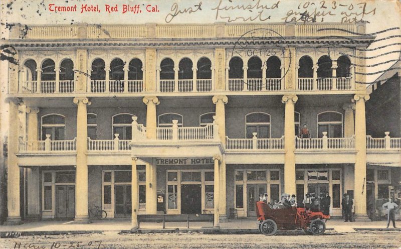 TREMONT HOTEL Red Bluff, CA Tehama County 1907 Vintage Hand-Colored Postcard