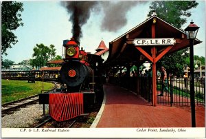 Postcard OH Sandusky Cedar Point Lake Erie Rail Road train at station