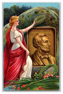 Abraham Lincoln Lady Liberty Patriotic Embossed UNP DB Postcard U15