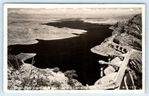 RPPC  SAN CARLOS LAKE & COOLIDGE DAM, Arizona AZ  1950 Highway 70  Postcard