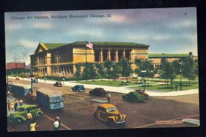 Chicago, Illinois/IL Postcard, Chicago Art Institute, Old Buses & Cars