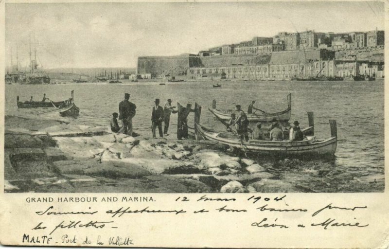 malta, VALLETTA, Grand Harbour and Marina (1904) Postcard