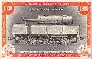 4 Cylinder 12 Coupled Engine Paris Exposition Train Postcard