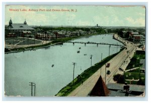 1912 Aerial View Wesley Lake And Asbury Park Ocean Grove New Jersey NJ Postcard 