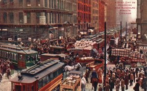 Vintage Postcard 1909 A Busy Day on Dearborn & Randolph Streets Chicago Illinois