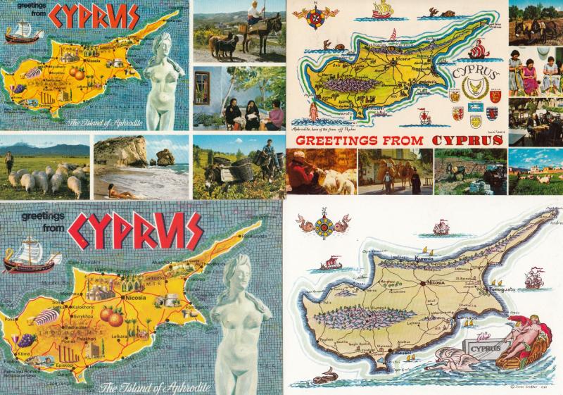 Greetings From Cyprus 4x 1980s Map Postcard s