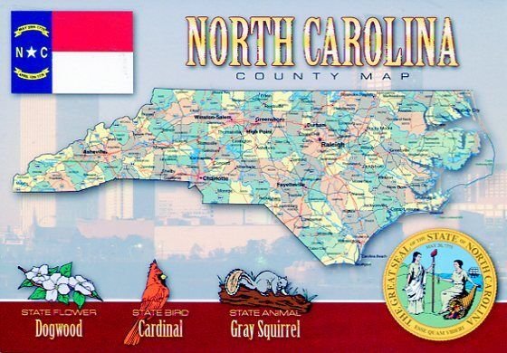 NORTH CAROLINA: FUN FACTS STATE MAP POSTCARD