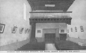 RPPC SAN MIGUEL CHURCH Santa Fe, New Mexico Interior View ca 1940s Postcard