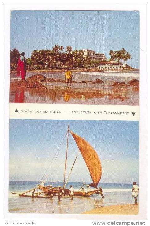 Mount Lavinia Hotel & Beach with fishing Catamaran , Ceylon , 40-60s