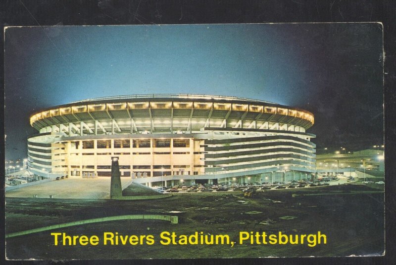 PITTSBURGH STEELERS FOOTBALL STADIUM PIRATES BASEBALL AT NIGHT VINTAGE POSTCARD