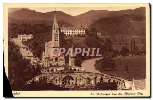 Old Postcard Lourdes Basilica view of the strong castle