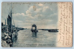 c1905's Mouth Of Desplaines River Ship Docking South Chicago Illinois Postcard