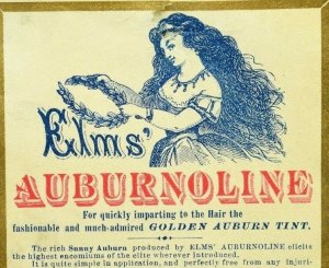 1880's-90's Elm's Auburnoline Golden Auburn Hair Tint Coloring Bottle Label F90