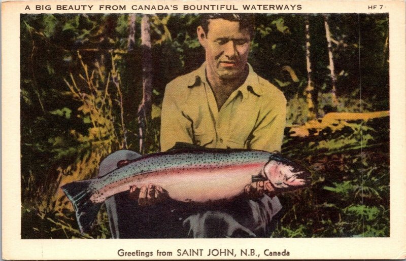 Vtg Saint John New Brunswick Big Fish Canada Bountiful Inland Waterways Postcard