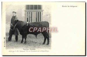 Postcard Old School Grignon Bull Durham offered by HM Edward VII to the Presi...