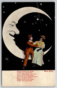 Frisky Couple Sitting On Smiling Moon As He Can See The Spooning Postcard A46