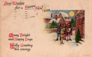 Happy New Year Singing Kids Vintage Postcard 09.88