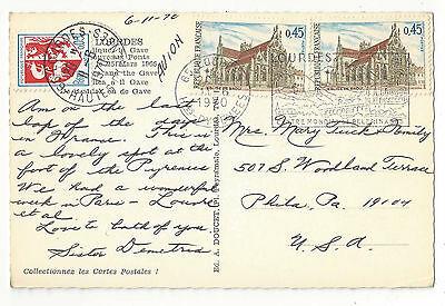 France Lourdes Basilique et Gave Cathedral River Bridge Vtg IRIS Postcard