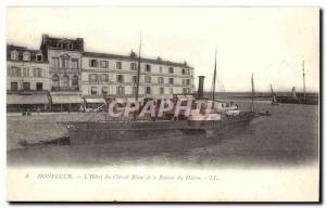 Honfleur Old Postcard L & # 39hotel the White Horse and the boat from Le Havre