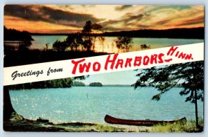 Two Harbors Minnesota MN Postcard Greetings Scenic View Multiview 1957 Vintage
