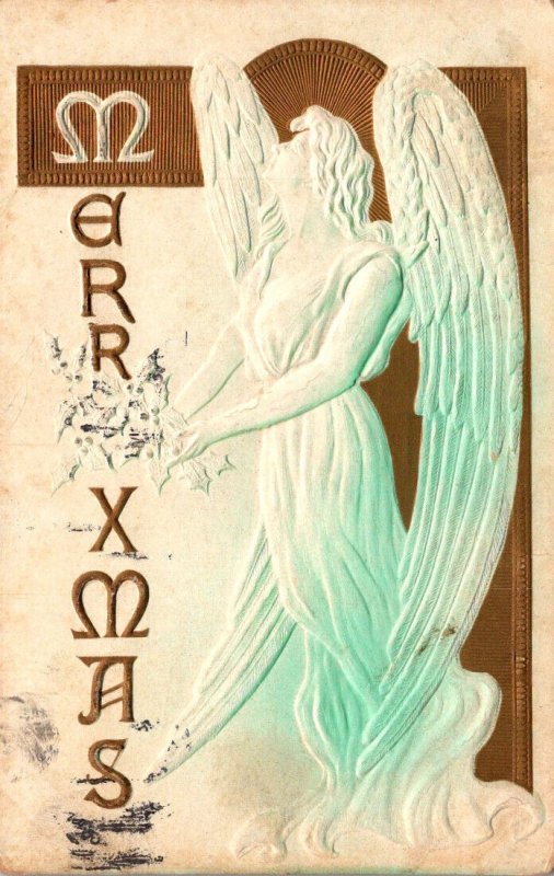 Merry Christmas With Beautiful Angel 1908 Embossed