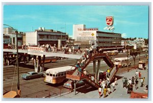 Guadalajara Mexico Postcard Pedestrian Bridge Across Busy Thoroughfare c1950's