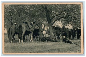 c1940's Czech Republic Mounted Patrol at Rest Unposted Vintage WW1 Postcard