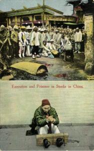 china, Native Chinese Execution, Beheading, Prisoner in Stocks (1910s)