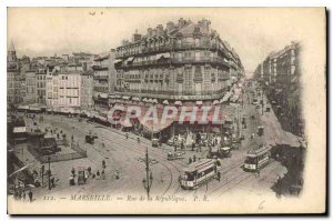 Old Postcard Marseille Rue de la Republique Tramway