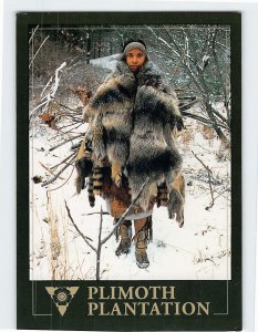 Postcard A Wampanoag Woman in Raccoon Cloak Plimoth Plantation Massachusetts USA