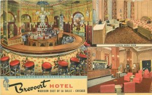 Illinois Chicago Brevoort Hotel 1940s Linen Interior Roadside Postcard 22-1566