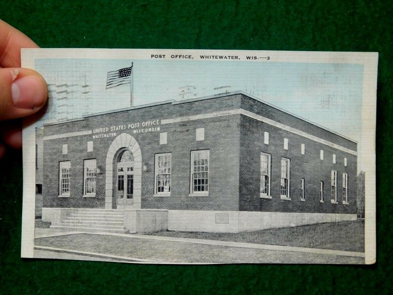 Vintage Early US Post Office, Whitewater, Wisconsin Postcard P25 