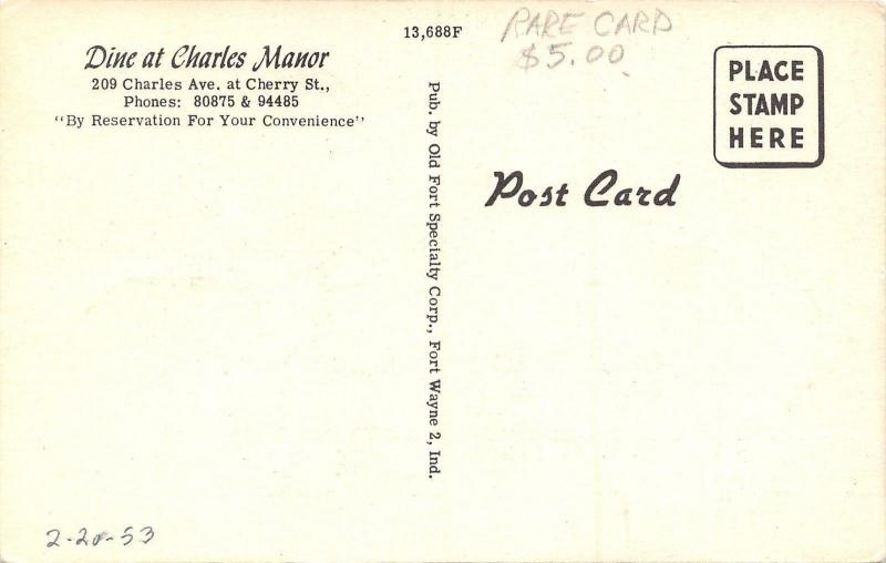 Grand Rapids Michigan~Charles Manor Homestyle Restaurant~Charles Ave~1953 PC 