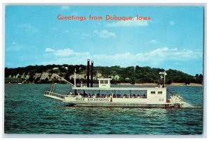 1968 Greetings From Dubuque Iowa IA Lady M Twin Paddle Wheel Drive Sea Postcard