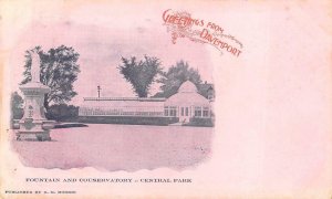 FOUNTAIN AND CONSERVATORY CENTRAL PARK DAVENPORT IOWA PMC POSTCARD (c. 1900)