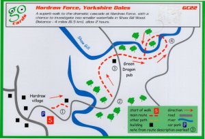 Hardraw Force Yorkshire Dales Walking Rambling Map Postcard