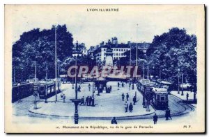 Old Postcard Lyon Monumenet of the Republic saw Perrache Tram Station