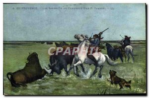 Old Postcard En Provence Camargue bulls P Vayson