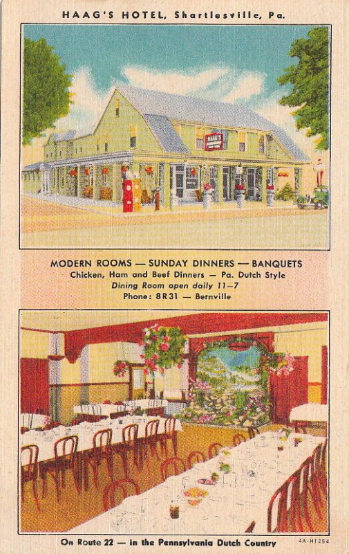 Postcard Haag's Hotel Shartlesville PA