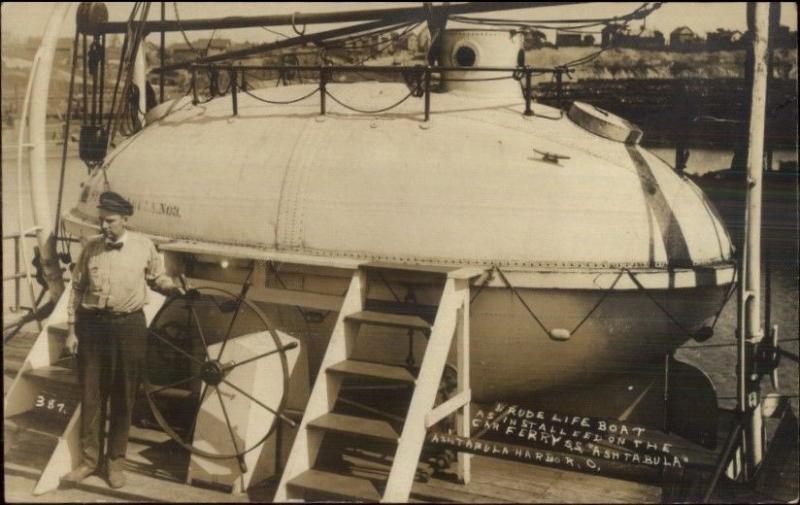 Great Lakes Ships - Ashtabula OH Brude Life Boat on Car Ferry Ashtabula RPPC