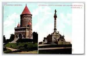 Dual View Garfield Memorial Soldiers Monument Cleveland Ohio DB Postcard U1