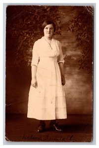 Vintage 1910's RPPC Postcard - Studio Portrait Cute Victorian Girl White Dress
