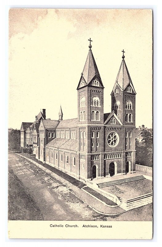 Catholic Church Atchison Kansas Postcard