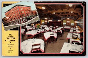 New York~Ithaca Hotel Bldg~Dutch Kitchen Restaurant Interior~Linen 1943 Postcard