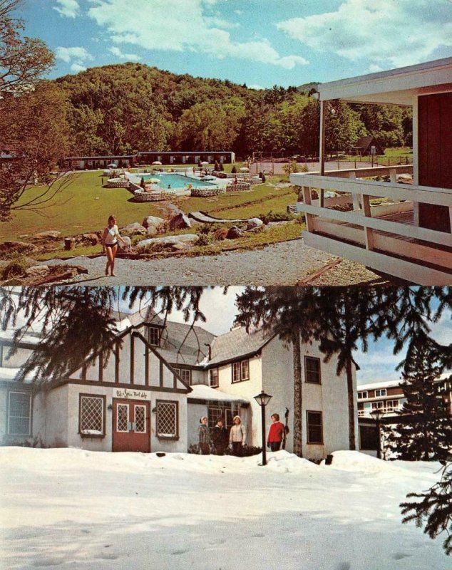 SOUTH LEE, Massachusetts~MA OAK N SPRUCE RESORT Summer~Pool & Winter~Snow  *TWO* | United States - Massachusetts - Other, Postcard / HipPostcard