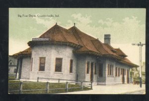 CRAWFORDSVILLE INDIANA BIG FOUR RAILROAD DEPOT TRAIN STATION VINTAGE POSTCARD