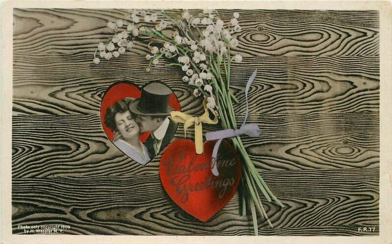 1910 Valentine Lovers heart Flowers romance Rotograph RPPC Postcard 9424